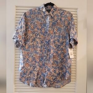 Solutions - (NWT) Vintage Short-Sleeve Silk Floral Shirt With Padded Shou…